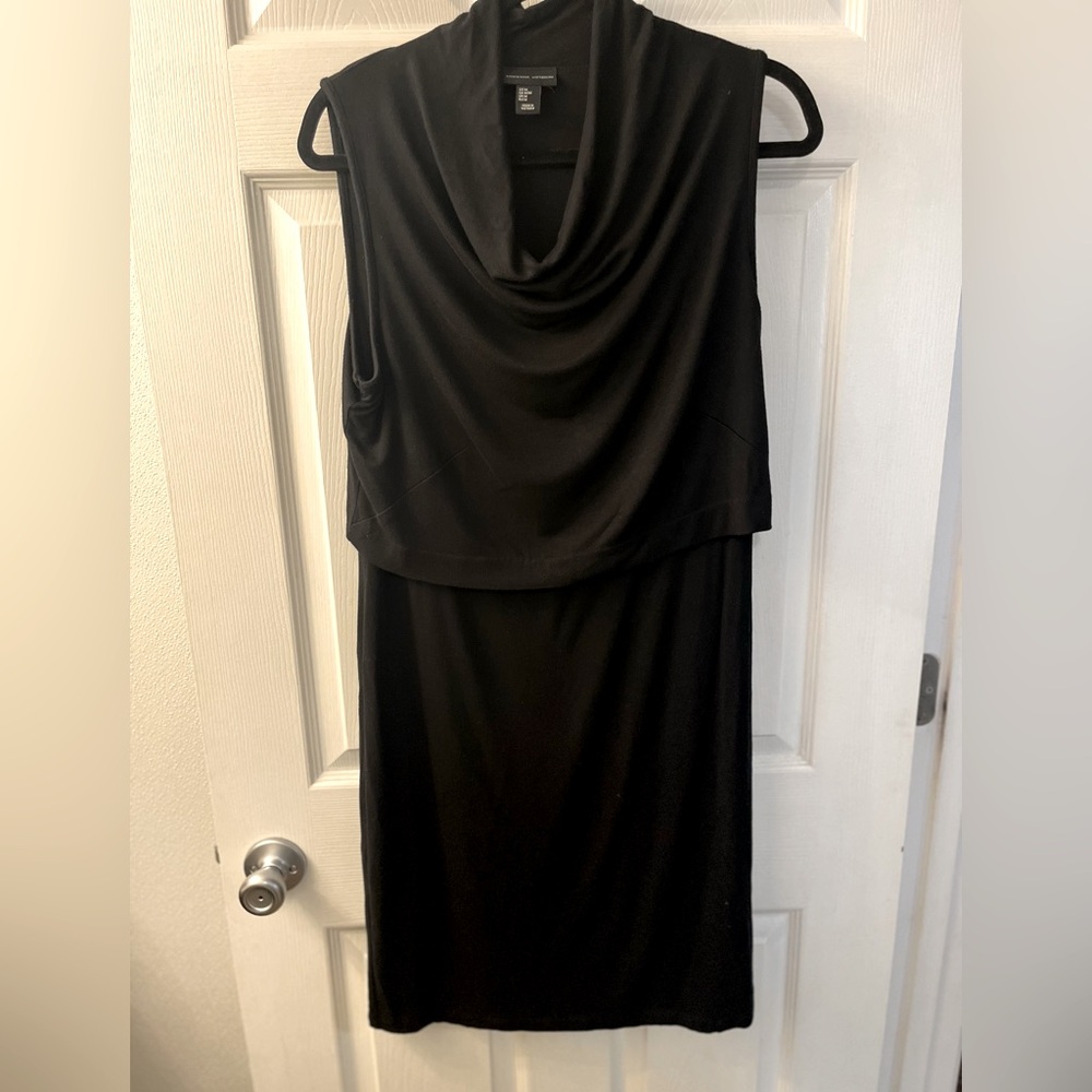 Adrienne Vittadini Black Overlay Top Sleeveless Stretch Dress size M